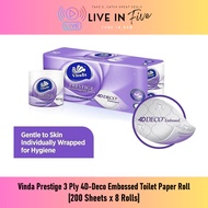 Vinda Prestige 3 Ply 4D-Deco Embossed Toilet Paper Roll (200 Sheets x 8 Rolls)