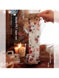 1組2捲3.8m的「贊美花朵」系列啞光寵物膠帶,含花朵禮盒包裝膠帶+單朵花組合diy膠帶,適用於裝飾或作為節日禮品拼貼材料
