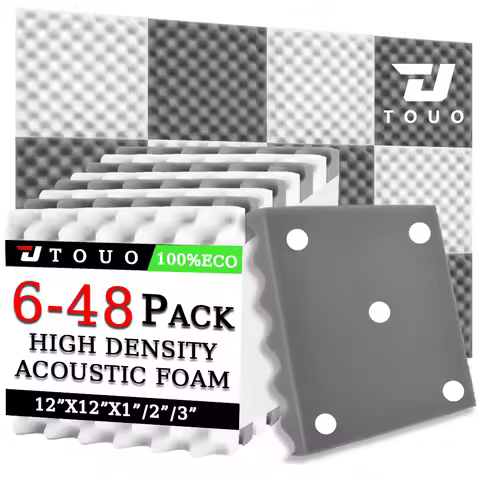 TOUO Office Bedroom Sound Absorbing Panels with Acoustic Foam Egg Crate 12"x12"x1/2/3" Wall Treatmen