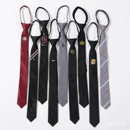 Taiwan Shipping Tie Embroidery 5CM Narrow Black Gray Tricolor Stripes Men Women Couples Lazy Zipper 