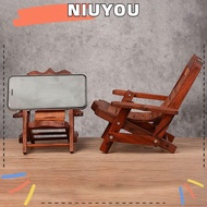 NIUYOU Phone Holder, Foldable Wood Phone Stand, High-quality Miniature Deck Chair Lightweight Portable Mini Lounge Chair