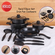 GDeal 7pcs/13pcs Set Iron Pan Cookware Set Non Stick Granite Pan Cooker Cooking Pot Frying Pan Kitch