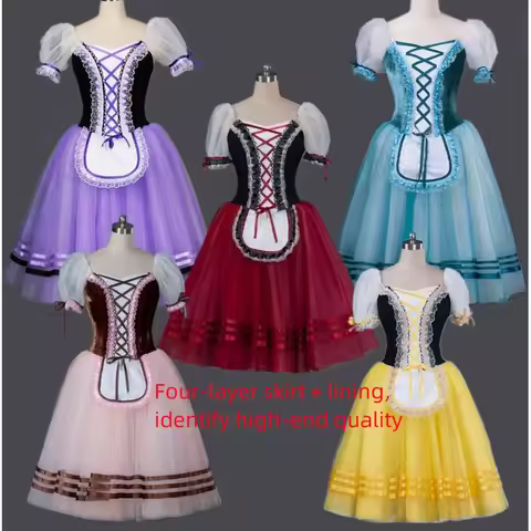 Red Giselle Ballet Dance Ballerina tutu Dress For Girls Women Stage Performance Costume Long Ballet 