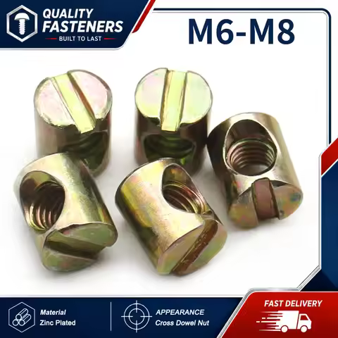 Barrel Bolts Cross Dowel Slotted Horizontal Hole Nut Hammer Embedded Nut Fittings for Beds Crib Chai