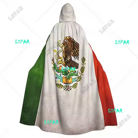 Mexico Mexican Flag National Flag Of Mexico Long Hooded Cloak Witch Medieval Costume Cosplay Cape Ha