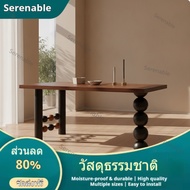 Serenable Rounded Dining Table with Sculptural Base Modern Wood Grain Dining Table Multifunctional W