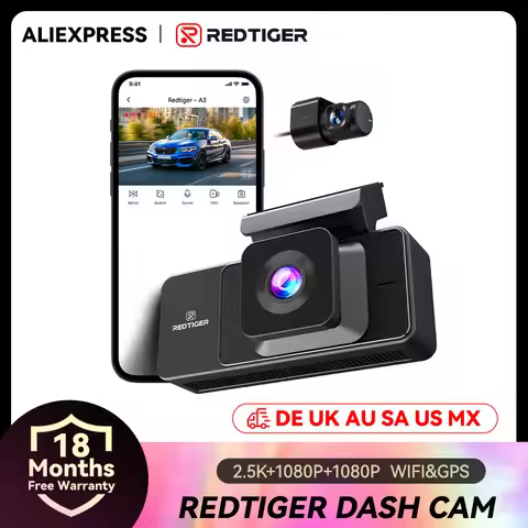 REDTIGER A3 3 Channel Dash Cam Dash Camera 2.5K+1080P+1080P Built-in 5.8Ghz WiFi GPS Night Vision Pa