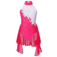 Kid Girls Ballet Gymnastics Leotard Dress Rhinestone Sequins Lyrical Dance Figure Ice Skating Dancewear Ballerina Stage Costumes