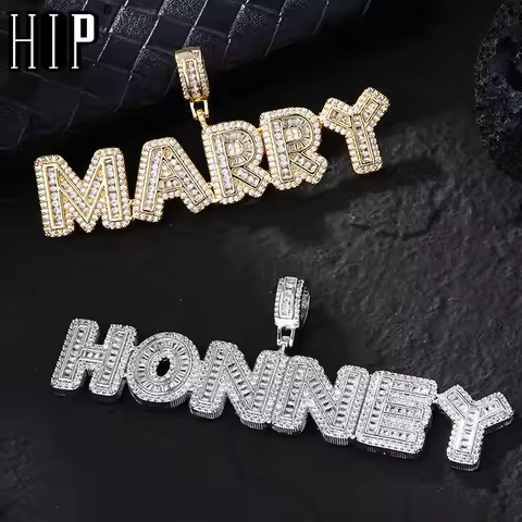Hip Hop Baguettes CZ Custom Name Iced Out Letter Necklaces Cubic Zirconia For Men Women Jewelry