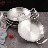 HARRIETT Frying Pan, BBQ Plate Salad Bowl Dry Pot, Multipurpose Double Ear Stainless Steel 22/24/26/28/30cm Kitchen