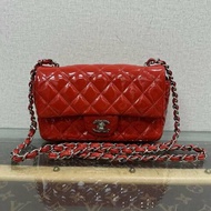 CHANEL 紅銀漆皮cf大mini 20*12 98新配件塵袋