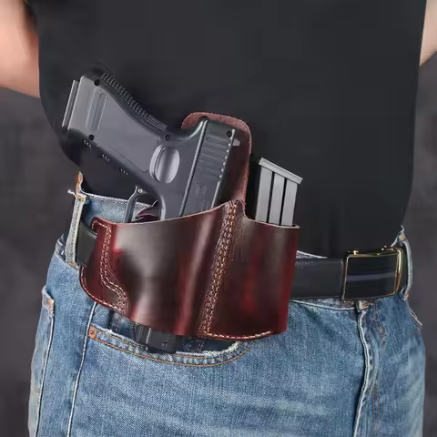 Gun Holster Genuine Leather Concealed Carry Gun Holster with Mag Pouch Fit 17 Springfield XD & XDS M