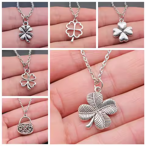 7 Styles Clover Necklace Lucky Clover Pendant Necklace Antique Silver Color Plated For Women Girl Lu