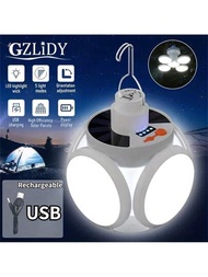 1入 組太陽能摺疊燈，便攜式USB可充電LED燈泡燈具，帶電力顯示，適用於露營、徒步旅行、釣魚、緊急情況用燈