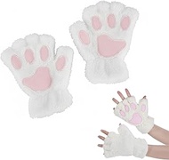 Children's Fingerless Gloves Cat Paw Design, Soft Winter Gloves with Cuddly Fleece for Outdoor Activ