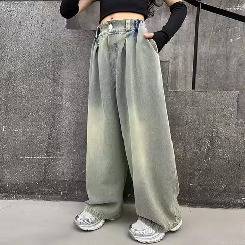 Cool Girl Hip Hop High-quality Baggy Jeans for American Child Hiphop Street Washing Loose Denim Pant