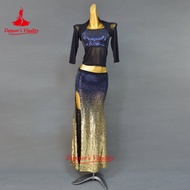Women New Belly Dance Set Oriental Dance Dance Competition Sequin Costume Top+Fishtail Skirt 2pcs gy