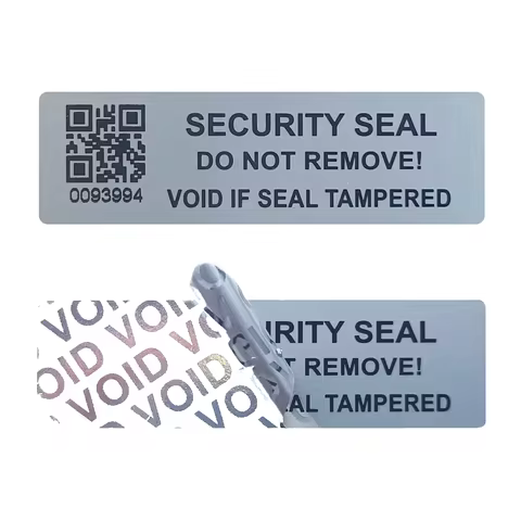 5x1.5cm Mute silve tamper proof sticker with qr code, warranty void seal security label sticker with