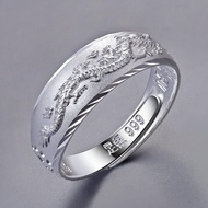 999 Dragon Ring Men's Silver Plated Adjustable Opening Ring