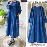 Baru Tokyo Midi Dress Jeans Korean Style Terbaru Jeans Washed Hq Denim