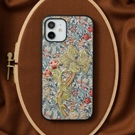 3D 刺繡智慧型手機保護殼 iPhone12 PU 皮革 William Morris 貓動物 03:NAG1354