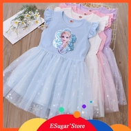 Elsa Costume For Kids Girl Frozen Short-sleeve Summer Cotton Mesh Dress Halloween Girls Pajama Birthday Gift Party Wear Kids