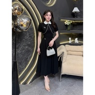 TY181 - Evii Designer Dress for women, one-piece design dress, turn-down collar with lace trim (with