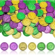 Mardi Gras Coins, 100 PCS Mardi Gras Plastic Coins Bulk, Mardi Gras Decorations, Fake Purple Green G