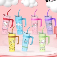 Stainless TUMBLER HANDLE Glass With Straw 900ML 1200ML MELODY KUROMI CINNAMOROLL HANGYODON Character