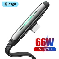 Elow 6A LED USB C สาย90ข้อศอก Fast Charge USB Type C สำหรับ Xiaomi Redmi Note 10 Pro Samsung ข้อมูล Core ลวดสำหรับชาร์จ