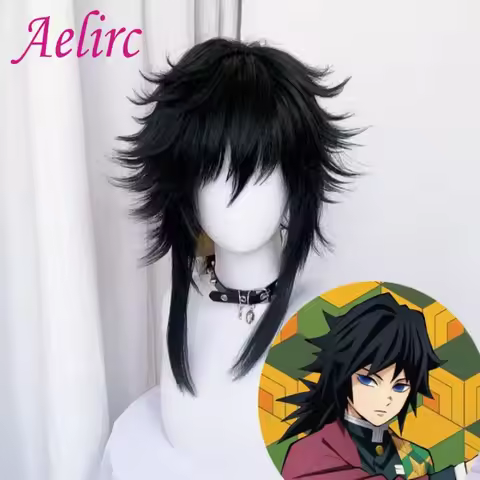 Demon Slayer Tomioka Giyuu Cosplay Wig Anime Coser Synthetic Long Straight Wig High Quality Heat Res