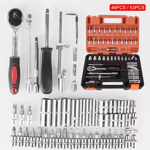 Motorcycle Repair Tools 46Pcs 53Pcs 1/4Inch Drive Socket Set Ratchet Torque Socket Wrench Rod Torx B