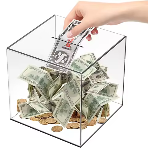12CM Transparent Acrylic Piggy Bank Not Advisable Square Large Capacity Money Saving Box Non-removab