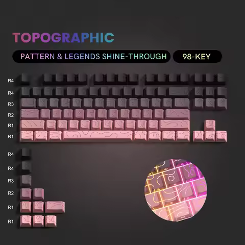 98 Key Pink Topographic Cherry Profile Double Shot PBT Keycaps Side Printed Shine Through Keycaps fo