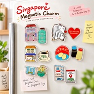 Acrylic Fridge Magnet Set of 2 Singapore Style Merlion HDB Shophouse Kopitiam Kaya Toast Eggs Coffee
