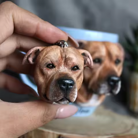 Customized 3D Pet Portrait Pet Keychain Custom Dog Head Ornament Personalized Pet Gift Pet Mini Scul