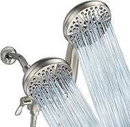 GAOMON Shower Head with Handheld Spray Combo, High Pressure 24-Setting Rain Handheld 3-Way Shower Head Combo Anti-clog Nozzles, Stainless Steel Hose(Brushed Nickel,5")