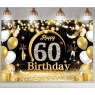 40th Birthday Party Backdrop Black Gold Glitter Photo Happy Birthday Party Decor Adult Booth Backgro