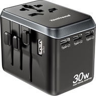 Universal Travel Adapter, 30W International Power Adapter with 4 USB-C & 1 USB-A Ports, European Tra