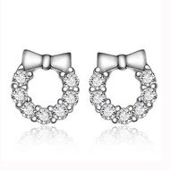 SSA Luxury Hollow 925 Sterling Silver Bowknot Stud Zircon Earrings AG4