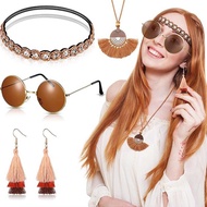 Hippie clothing set 60's style Circle glasses necklace Hippie headband 60's party accessories kit