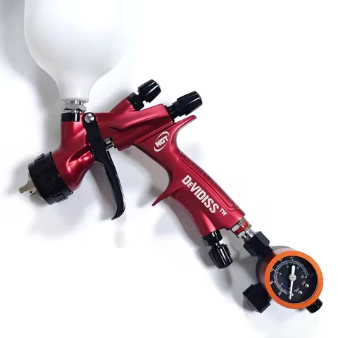DeVidiss HVLP NGT Pro TE20 Lite Spray Gun Kit Professional 1.3mm Nozzle with Pressure Gauge Regulato