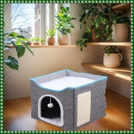 Cat Bed Foldable Cat House with FluffyBall &amp Scratch Pad Cat Cube Cave Large Kitten Sleeping Comf