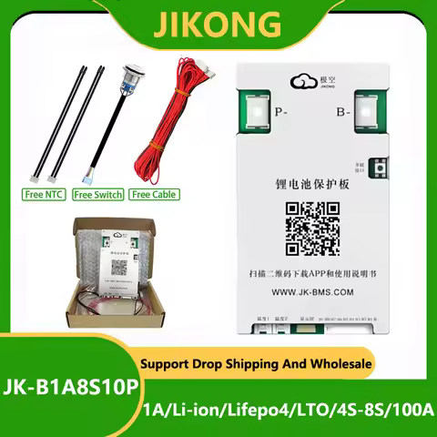 JK BMS JK-B1A8S10P 100A Smart Lithium Ion Lifepo4 Battery BMS 2S 3S 4S 12V 5S 6S 7S 8S 24V 1A Active
