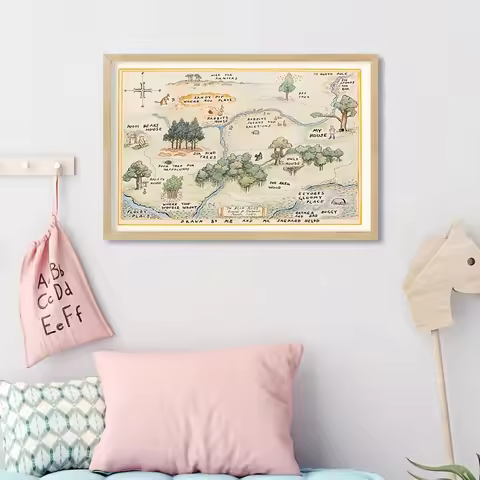 Winnie The Pooh Original Aker Map Art Prints Classic Cartoon Poster 100 Acre Wood Map Canvas Paintin
