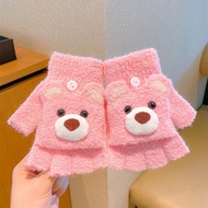 New winter cartoon gloves for boys and girls Capibara flip half finger gloves autumn and winter warm