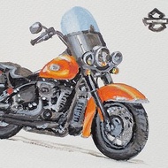 Harley Davidson Postcard Original Art Motorbike 2023 Heritage Classic Painting