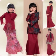🌹BAJU KURUNG GIRL MAROON🌹 Baju Kurung Lace Kanak-kanak Perempuan XS -2XL Baju Raya Sedondon 2025