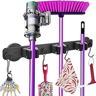 SKNOOY Magnetic Mop Broom Holder, Heavy Duty Magnetic Tool Holder with 4 Hooks for Cleaning Tools, Strong Magnet Tool Hanger Organize System Utility Rack for Workshop Laundry Garage Garden Kitchen
