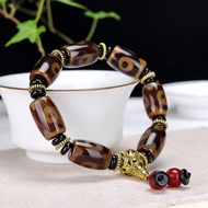 Men Women Style Agate Jade Dzi Bead String Hand Three Eye String Live Tibetan Dzi Bead Hand Bracelet
